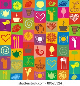 Vintage restaurant menu. Food and drink seamless doodles pattern.  Vector illustration