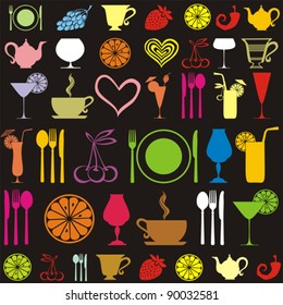 Vintage restaurant menu. Food and drink seamless doodles pattern. Vector illustration