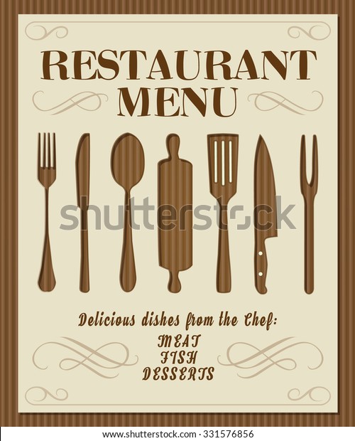 Vintage Restaurant Menu Front Page Kitchen Stock Vektorgrafik