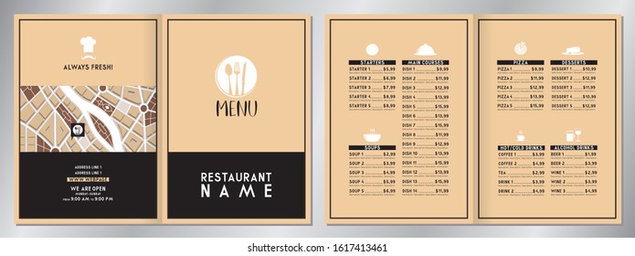 Vintage restaurant menu template - 2 x A4 size (210x297mm)