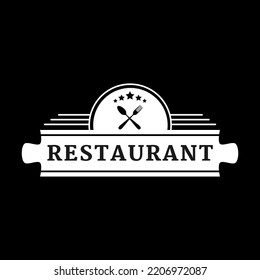 Vintage Restaurant And Shop Logo Design With Fancy Spoon And Fork Icon. Black Background Luxury Food Concept Design