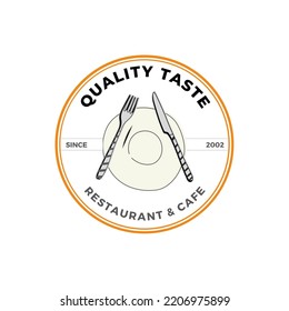 Vintage Restaurant And Shop Logo Design With Fancy Plate Icon In Circle Frame. Luxury Food Concept Design