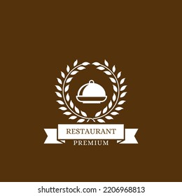 Vintage Restaurant And Tavern Logo Design With Fancy Dessert Icon. Chocolate Background Luxury Food Concept Design