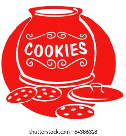 Vintage Or Retro 1950s Style Illustration Of A Cookie Jar And Cookies.