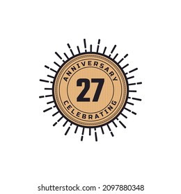 Vintage Retro 27 Year Anniversary Celebration with Firework Color. Happy Anniversary Greeting Celebrates Event Isolated on White Background