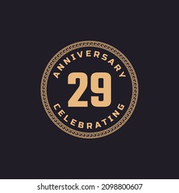 Vintage Retro 29 Year Anniversary Celebration with Circle Border Pattern Emblem. Happy Anniversary Greeting Celebrates Event Isolated on Black Background