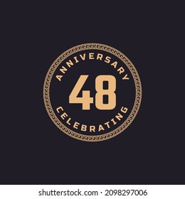 Vintage Retro 48 Year Anniversary Celebration with Circle Border Pattern Emblem. Happy Anniversary Greeting Celebrates Event Isolated on Black Background