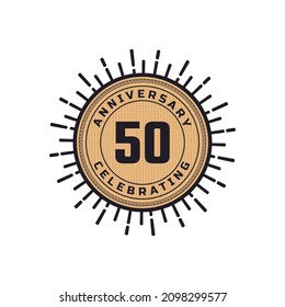 Vintage Retro 50 Year Anniversary Celebration with Firework Color. Happy Anniversary Greeting Celebrates Event Isolated on White Background