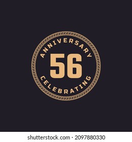 Vintage Retro 56 Year Anniversary Celebration with Circle Border Pattern Emblem. Happy Anniversary Greeting Celebrates Event Isolated on Black Background