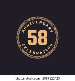 Vintage Retro 58 Year Anniversary Celebration with Circle Border Pattern Emblem. Happy Anniversary Greeting Celebrates Event Isolated on Black Background