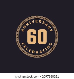 Vintage Retro 60 Year Anniversary Celebration with Circle Border Pattern Emblem. Happy Anniversary Greeting Celebrates Event Isolated on Black Background