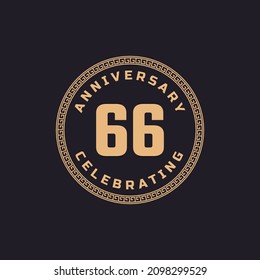 Vintage Retro 66 Year Anniversary Celebration with Circle Border Pattern Emblem. Happy Anniversary Greeting Celebrates Event Isolated on Black Background