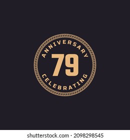 Vintage Retro 79 Year Anniversary Celebration with Circle Border Pattern Emblem. Happy Anniversary Greeting Celebrates Event Isolated on Black Background