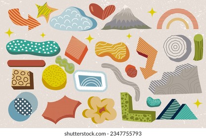 Vintage retro 80 abstract shape with riso print effect. Graphic element for fabric, textile, clothing, wrapping paper, wallpaper, poster. Geometric texture perfect for your own decoration or backdrop 