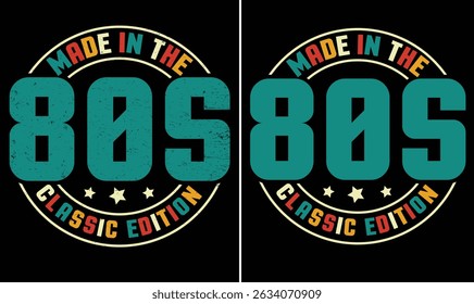 Vintage retro 80s design for t-shirt, bags, mugs, stickers, banner, poster, icon, logo etc. Fully Editable Print Ready Template - Vector.