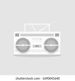 vintage retro 80s  Detail Boombox monochrome plain white flat style vector illustration