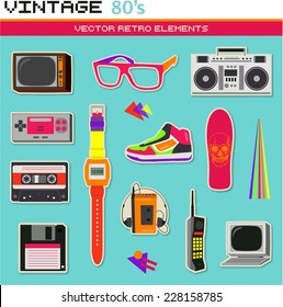 Vintage retro 80's vector elements collection