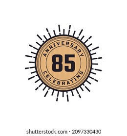Vintage Retro 85 Year Anniversary Celebration with Firework Color. Happy Anniversary Greeting Celebrates Event Isolated on White Background