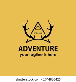 vintage retro adventure logo with antlers and laurel.  Vector design template.   Vintage survival logo emblem, label, stamp vector templates