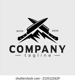 Diseño del logotipo del Knife de montaña Retro Adventure Vintage