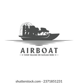 Vintage Retro Airboat on the River Creek Lake Swamp Icon Illustration Logo Design Vector svg