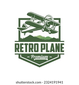 Vintage retro airplane logo. Vector hand sketched aviation illustration in engraving style for logo, label, emblem, sign. Vector illustration