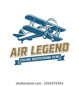 Vintage retro airplane logo. Vector hand sketched aviation illustration in engraving style for logo, label, emblem, sign. Vector illustration