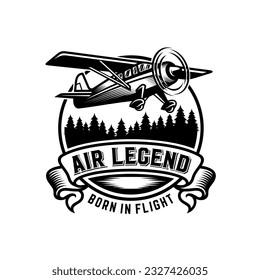 Vintage retro airplane logo. Vector hand sketched aviation illustration in engraving style for poster, card etc. Vector illustration