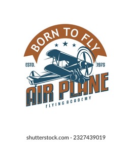 Vintage retro airplane logo. Vector hand sketched aviation illustration in engraving style for poster, card etc. Vector illustration