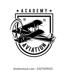 Vintage retro airplane logo. Vector hand sketched aviation illustration in engraving style for poster, card etc. Vector illustration