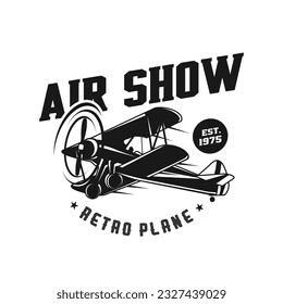 Vintage retro airplane logo. Vector hand sketched aviation illustration in engraving style for poster, card etc. Vector illustration