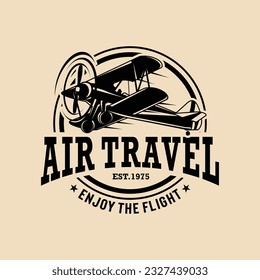 Vintage retro airplane logo. Vector hand sketched aviation illustration in engraving style for poster, card etc. Vector illustration