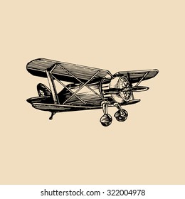 Vintage retro airplane logo. Vector hand sketched aviation illustration in engraving style for poster, card etc. 
