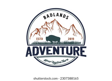 Vintage Retro American Badlands National Park for Outdoor Adventure T Shirt Logo Illustration