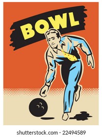 Vintage Retro American Bowling Vector Illustration