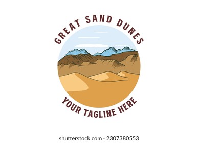 Vintage Retro American Great Sand Dunes Desert National Park for Outdoor Adventure T Shirt Logo Illustration