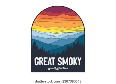 Vintage Retro American Great Smoky Pine Cedar Evergreen Larch Forest Fire Mountain Nationalpark für Outdoor Adventure T Shirt Logo Illustration