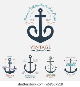 Vintage retro anchor badge vector sign sea ocean graphic element nautical anchorage symbol illustration