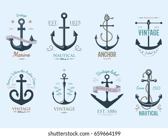 Vintage retro anchor badge vector sign sea ocean graphic element nautical anchorage symbol illustration