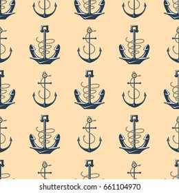 Vintage retro anchor badge vector seamless pattern sea ocean graphic nautical anchorage symbol illustration