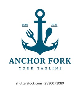 Vintage Retro Anchor Fork und Löffel für Nautical Beach Food Restaurant Logo Design