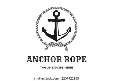 Vintage Retro Anchor Hook with Circular Rope for Boat Ship Nautical Transport Logo Design Vector