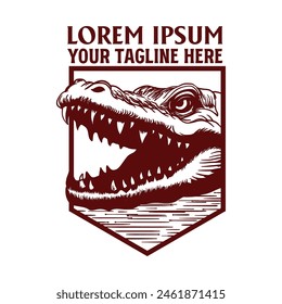 Vintage Retro Angry Roaring Crocodile Alligator Caiman Head Face Badge Emblem Label Design Vector