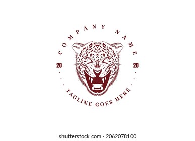 Vintage Retro Angry Roaring Tiger Jaguar Leopard Puma Cheetah Head Logo Design Vector