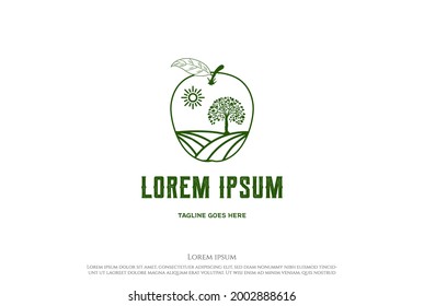 Vintage Retro Apple Land Farm Logo Design Vector