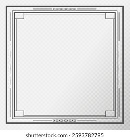 Vintage retro Art Deco border isolated on transparent background. Art Deco frame in square shape. Vector illustration