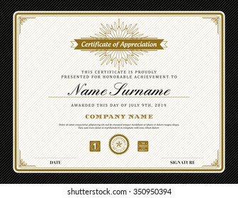 Vintage retro art deco frame certificate background design template