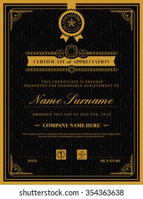 Vintage retro art deco frame certificate background design template