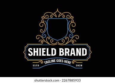 Vintage Retro Art Deco Ornament Border Frame Royal Shield Badge Emblem Stamp Label Logo Design Vector