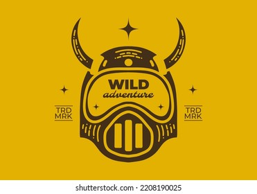 Vintage retro art design of a helmet with sharp horns